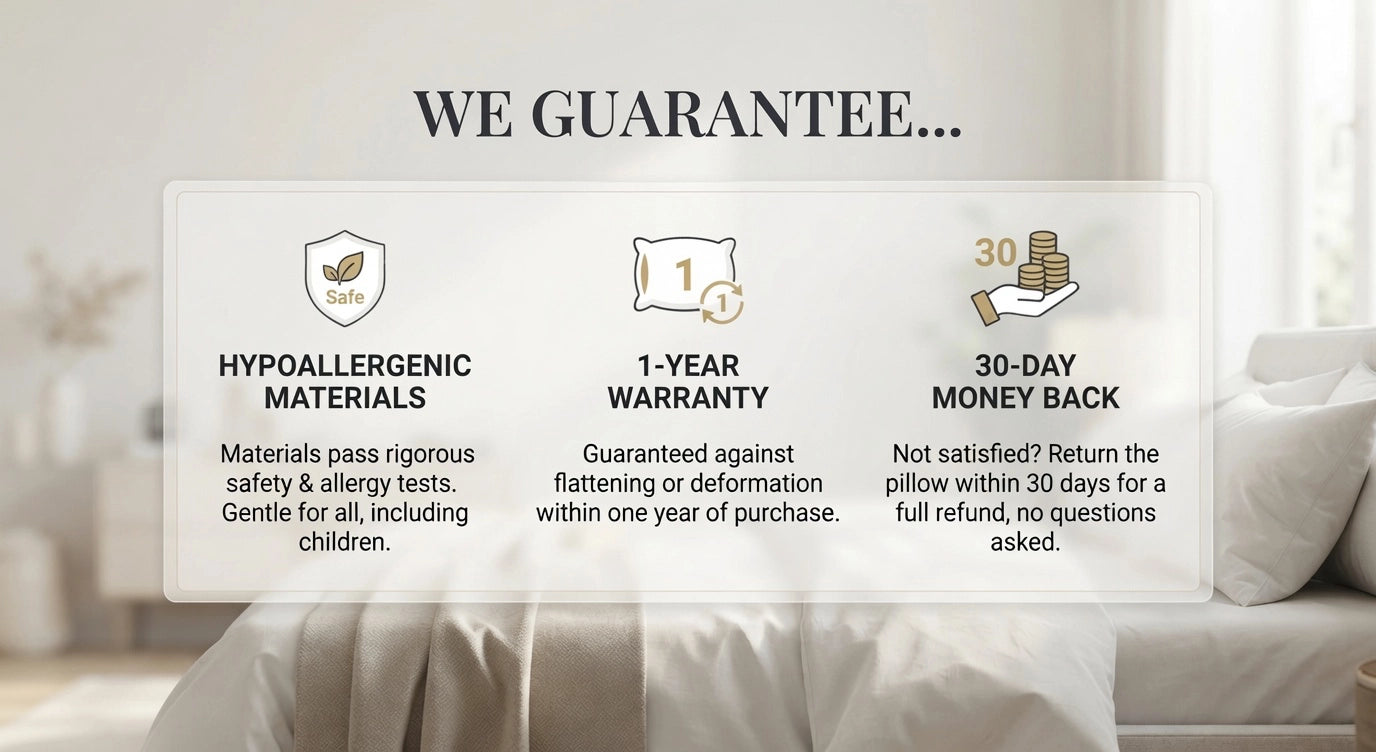 hypoallergenic material 1 year warranty 30 day money back